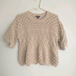 Splendid Cream Open-Knit Short Sleeve Sweater